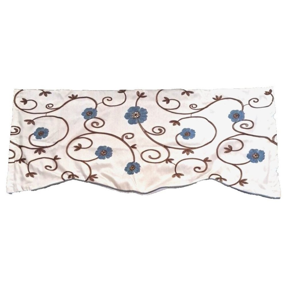 Lush Decor Valance Blue Floral Brown Vines Pointed Shabby Chic Elegant 18x42